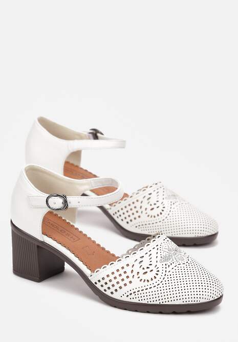 Białe Czółenka na Słupkowym Obcasie ze Skórzaną Wkładką Vimni
