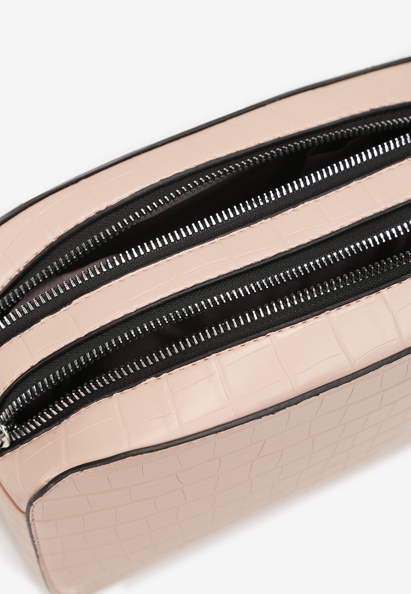 Różowa Dwukomorowa Torebka na Ramię z Tłoczeniem z Imitacji Skóry Dariella