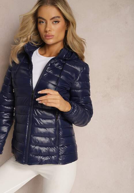 Granatowa Pikowana Kurtka z Odpinanym Kapturem Telianna