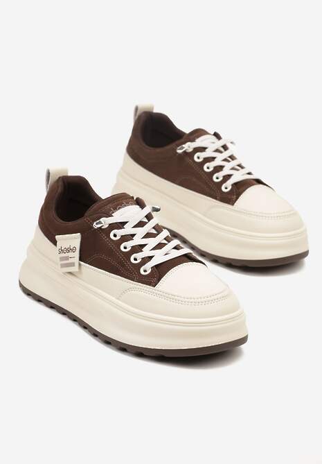 Brązowe Sneakersy na Tłoczonej Platformie Ozdobione Napisami  Naliase