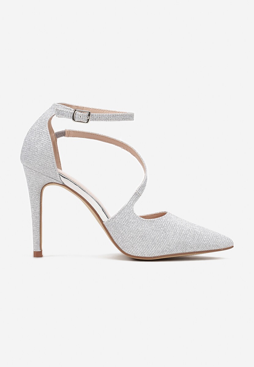 Srebrne Połyskujące Sandały na Szpilce ze Szpiczastym Noskiem Serfina