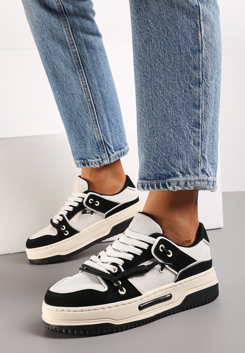 Czarne Sneakersy na Platformie z Ozdobnymi Sznurówkami Aqara