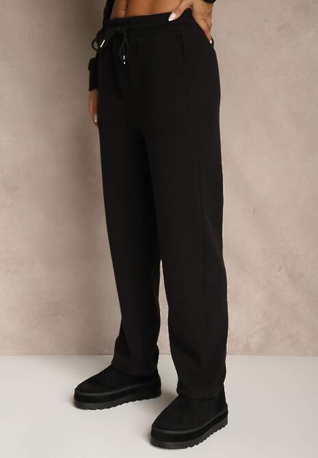 Czarny Komplet Dresowy z Polaru Bluza z Krótkim Suwakiem i Spodnie Joggery Hypamena