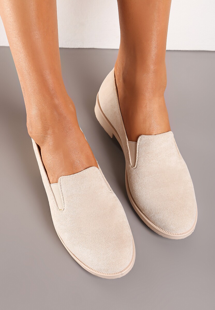 Beżowe Eleganckie Mokasyny z Ekozamszu Wiallara