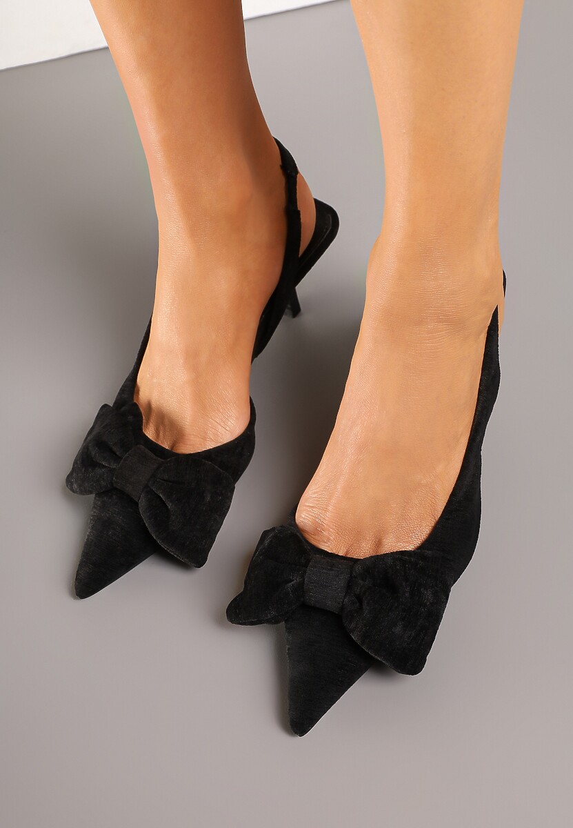 Czarne Sandały na Szpilce Slingback z Kokardą Sunaiel