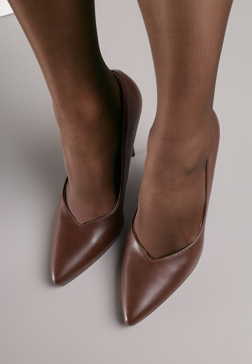 Brązowe Szpilki Vices na Grubej Podeszwie z Wkładką ze Skóry Naturalnej Ahrrie