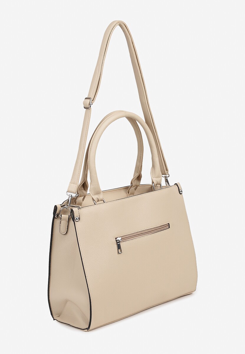 Beżowa Prostokątna Torebka z Kieszenią na Zewnątrz i Paskiem Tirseki