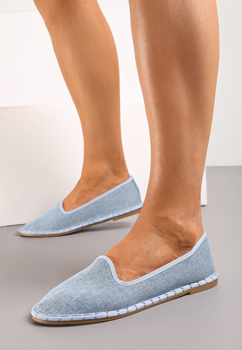 Niebieskie Materiałowe Balerinki na Płaskim Obcasie z Okrągłym Noskiem Apreseha