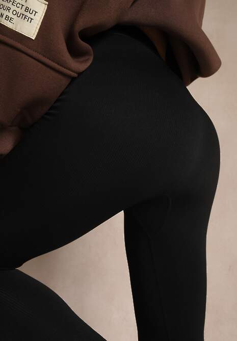 Czarne Legginsy High Waist z Prążkowanego Materiału z Wiskozą Tevandra
