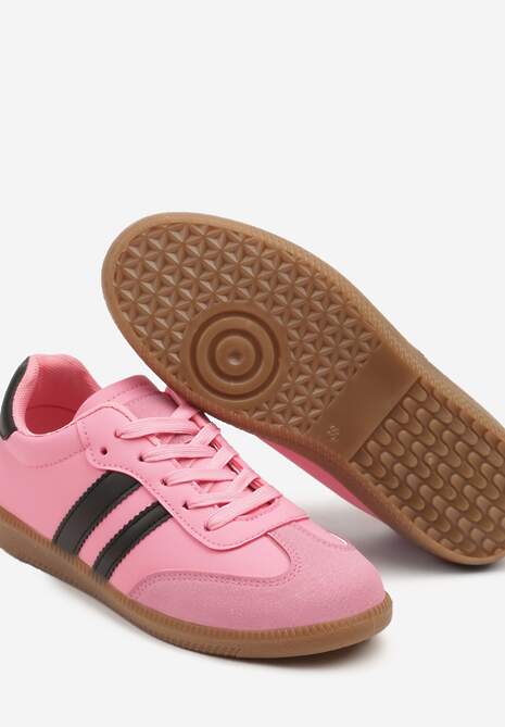 Różowe Sneakersy Sportowe Tenisówki z Modnymi Przeszyciami i Paskami Zarelna