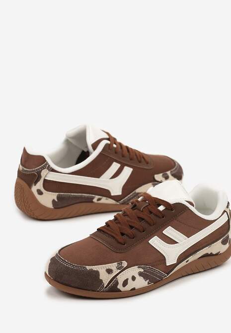 Brązowe Sneakersy z Geometrycznym Motywem i Wzorem w Łaty Arpolia