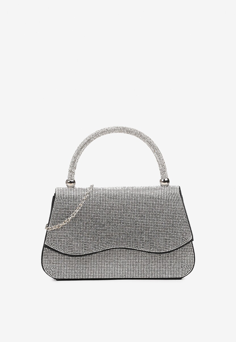 Srebrna Torebka Koktajlowa z Rączką Wysadzana Cyrkoniami z Łańcuszkiem Halorea