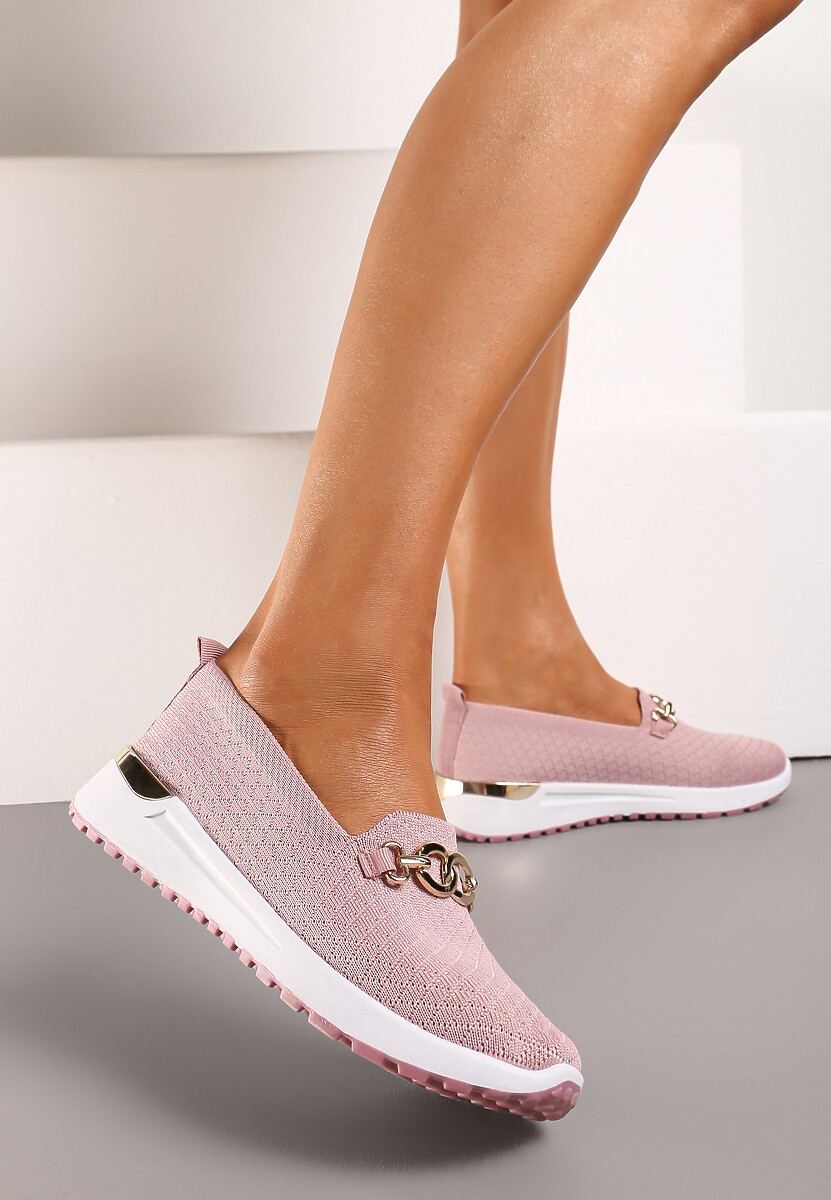 Szare Wsuwane Półbuty w Stylu Tenisówek Ozdobione Klamrą Wiatalia