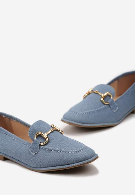 Niebieskie Płaskie Mokasyny z Elegancką Klamerką Mustia