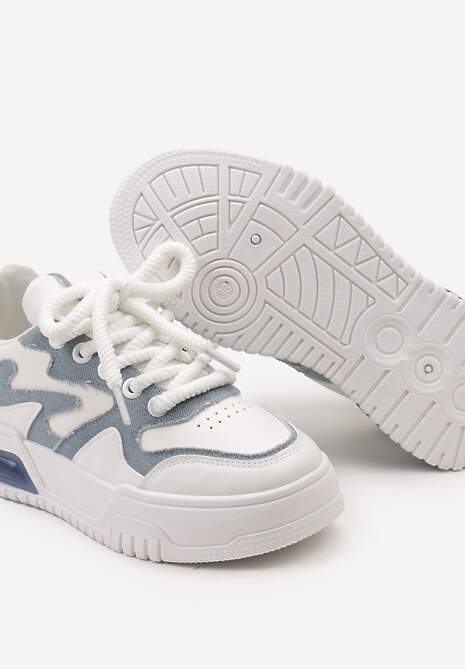 Biało-Niebieskie Sneakersy z Szerokimi Sznurowadłami Ozdobione Tłoczeniami i Wstawką przy Podeszwie Ulares