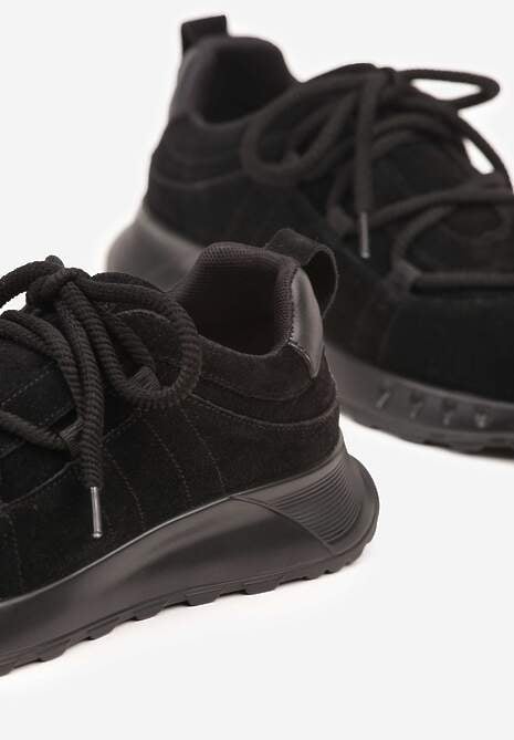 Czarne Zamszowe Sneakersy z Wkładką ze Skóry Naturalnej Dolavienne