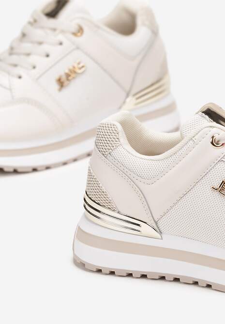 Beżowe Brokatowe Sneakersy na Ozdobnej Podeszwie przed Kostkę Jariana