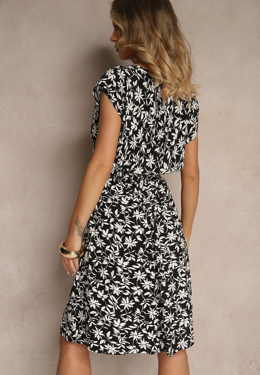 Czarna Sukienka z Bawełną w Kwiaty Lumairene