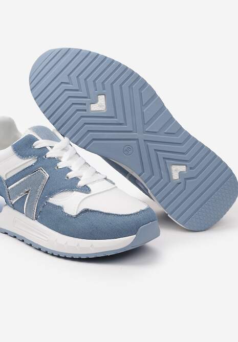 Niebiesko-Białe Płaskie Sneakersy przed Kostkę z Ekozamszu ze Sznurowaniami Jrines