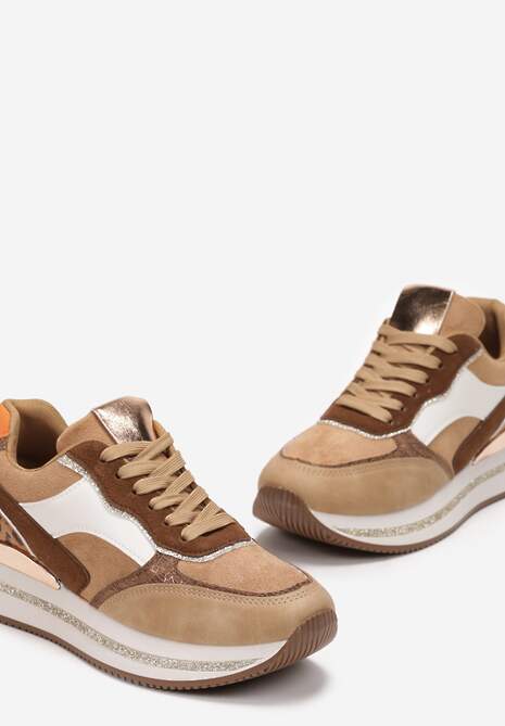Ciemnobeżowe Sneakersy na Platformie z Bokratem Tapazir