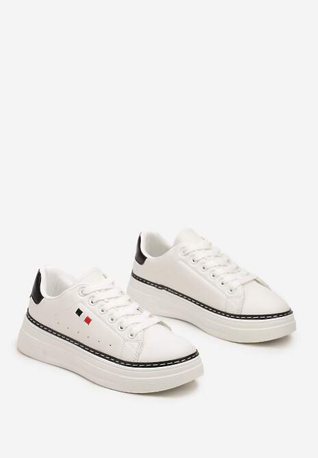 Biało-Czarne Sznurowane Sneakersy na Płaskiej Podeszwie z Lamówką Fedat