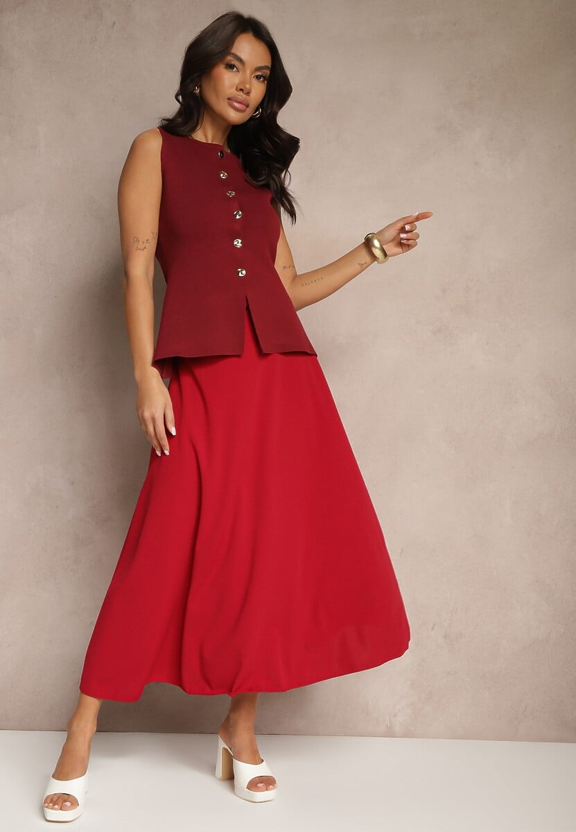 Bordowa Spódnica o Rozkloszowanym Kroju Melobia