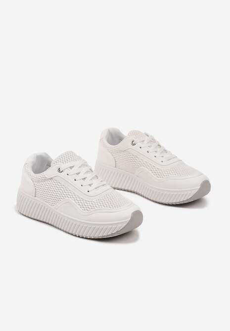 Białe Sneakersy na Tłoczonej Platformie Wilaria