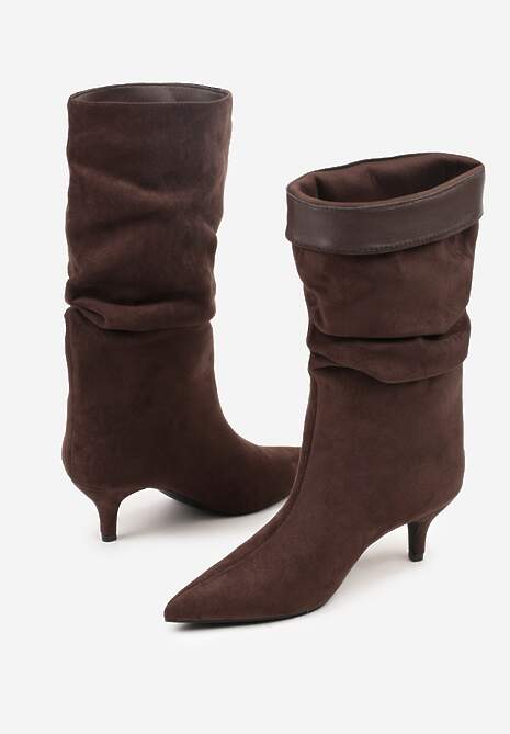 Brązowe Botki na Kaczuszce z Marszczoną Cholewką Nalorena