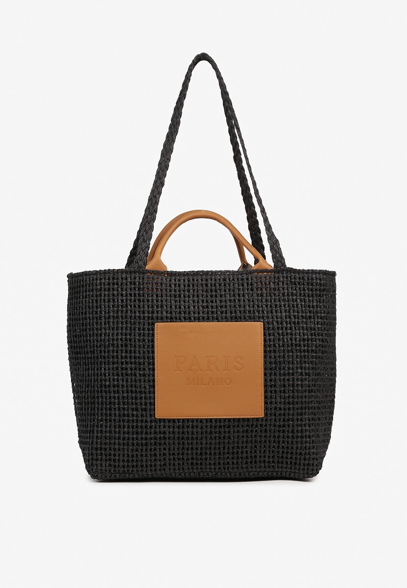 Czarna Plażowa Torebka Shopper Ozdobiona Plecionką Madelli