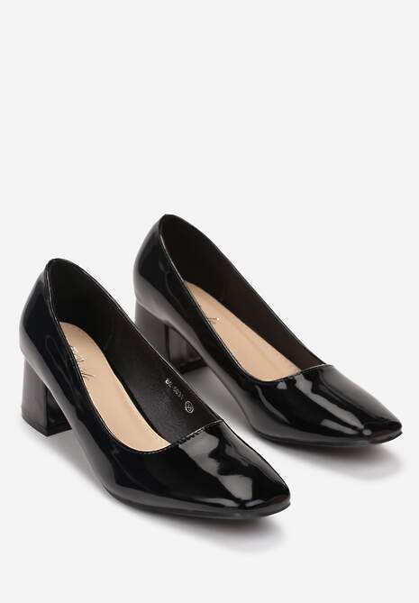 Czarne Lakierowane Czółenka na Słupku ze Szpiczastym Noskiem Nomiza