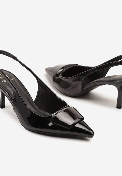 Czarne Lakierowane Sandały Typu Slingback na Szpilce Kalivan