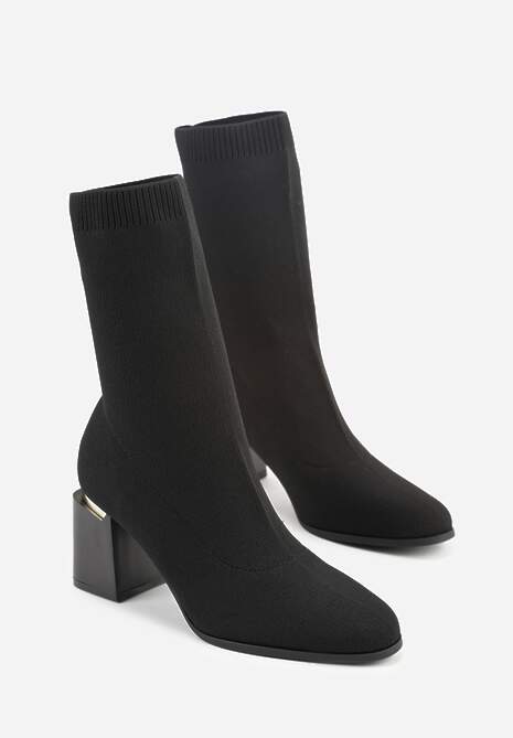 Czarne Skarpetkowe Botki VICES na Słupkowym Obcasie z Metaliczną Wstawką Anivita