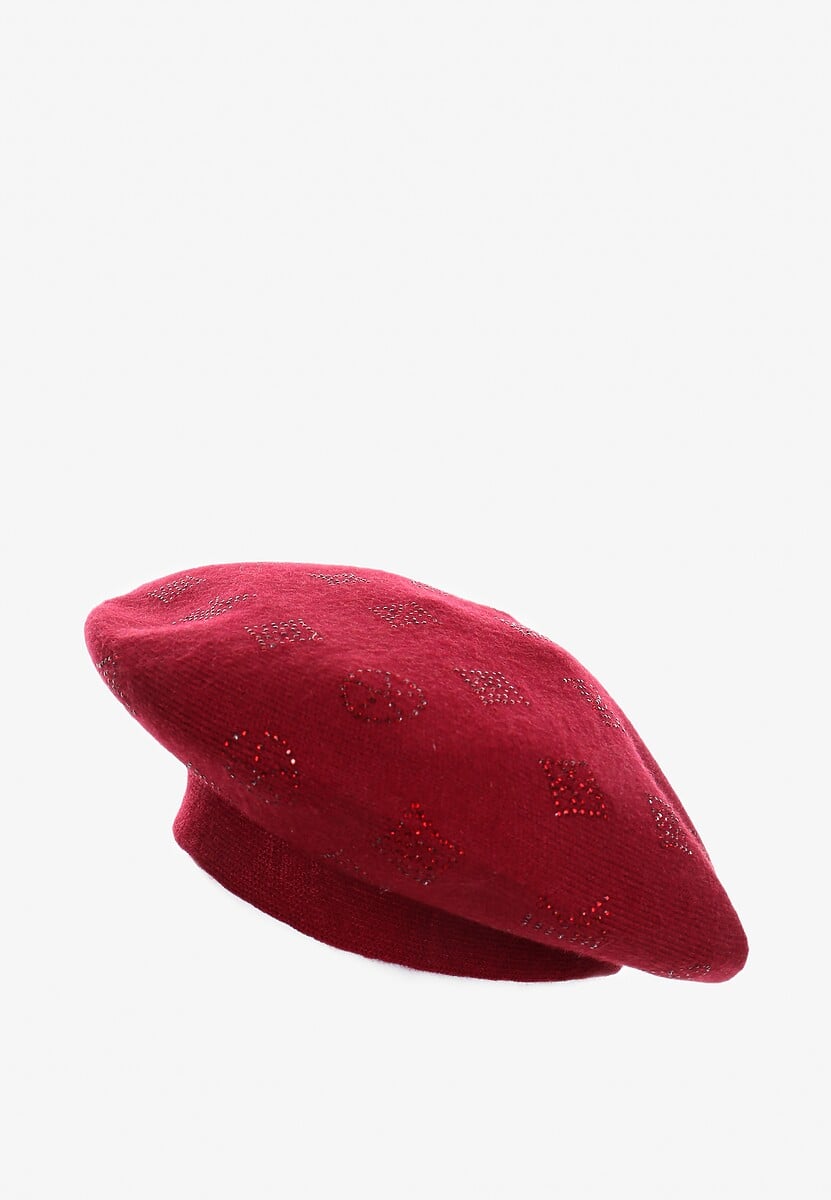 Bordowa Czapka Beret w Naszywki w Cyrkonie Nlaria