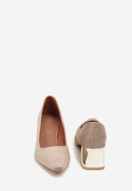 Ciemnobeżowe Czółenka Vices na Metalicznym Obcasie ze Skórzaną Wkładką Sivine