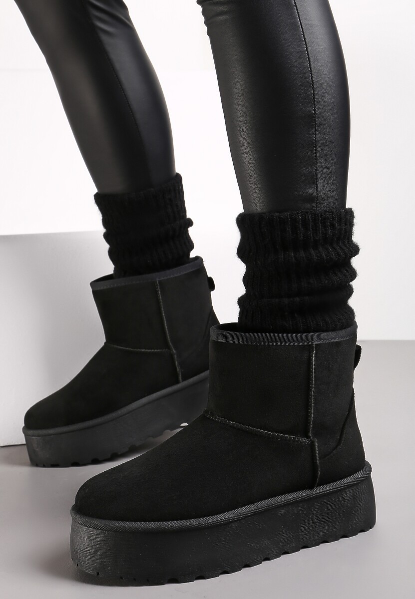 Czarne Śniegowce za Kostkę na Platformie Ocieplane Futerkiem Divena