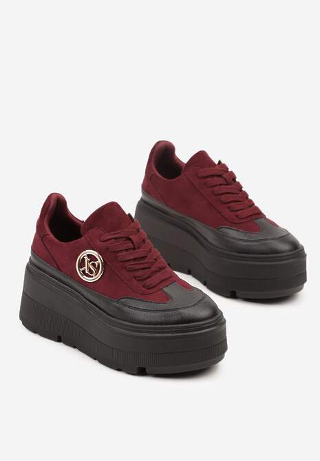 Bordowe Chunky Sneakersy Vices na Platformie z Okrągłym Detalem Sedvira