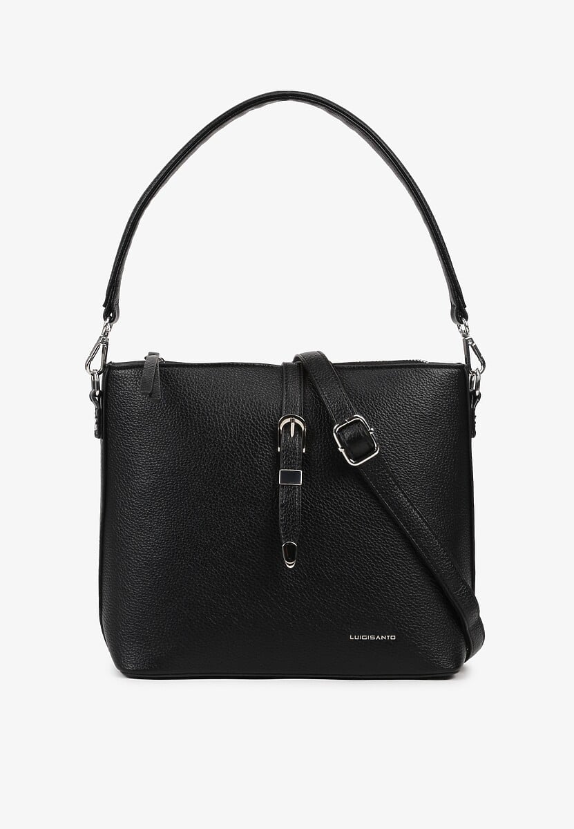 Czarna Torebka na Ramię Ozdobiona Paskiem Tanaviana