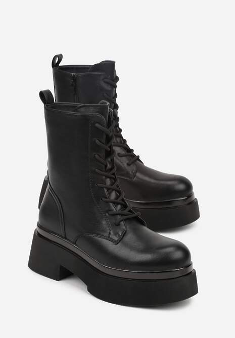 Czarne Botki Workery na Platformie Tusella