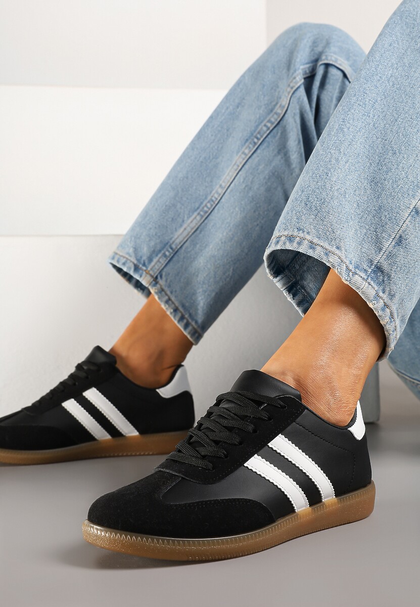 Czarne Sneakersy Typu Kultowe Tenisówki Zdobione Przeszyciami Remiana