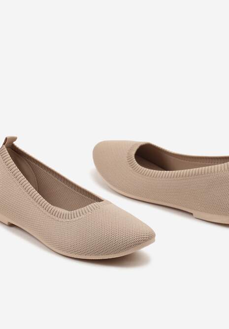 Ciemnobeżowe Balerinki z Okrągłym Noskiem i Materiałową Cholewką Mililena