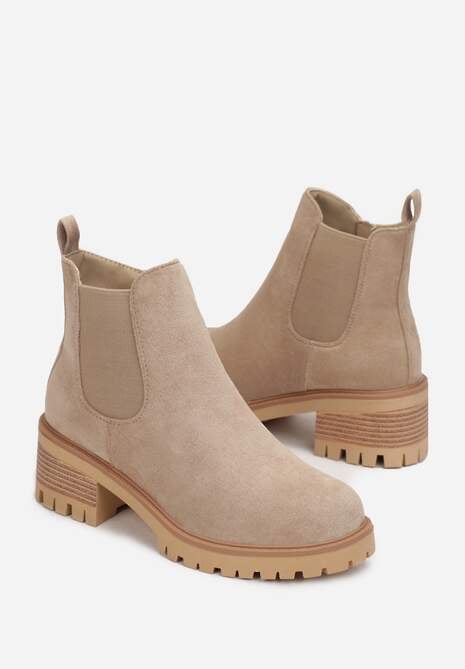Ciemnobeżowe Botki na Słupku Ruiha