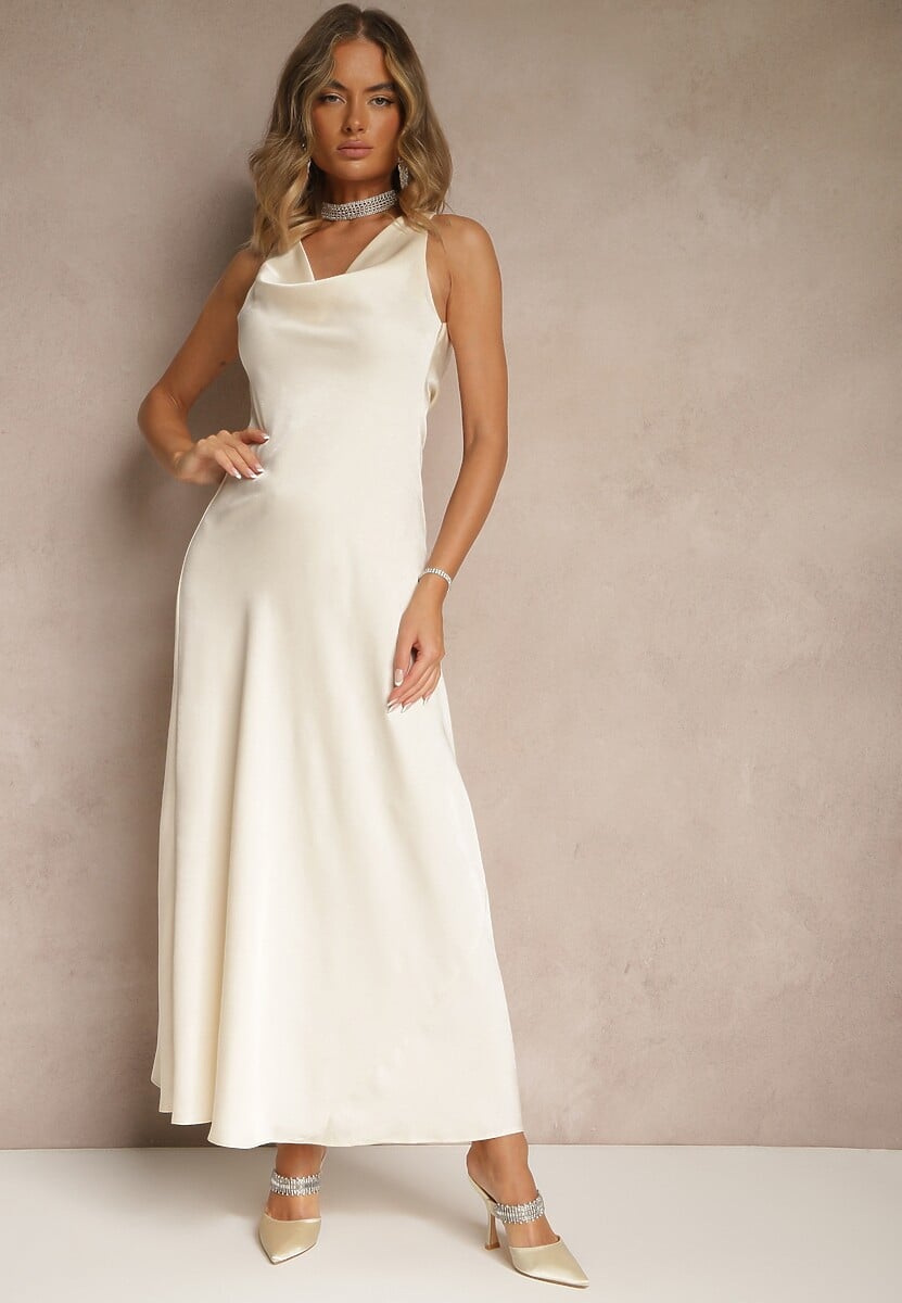 Jasnobeżowa Taliowana Sukienka Vices Wiązana przy Karku Zinvea