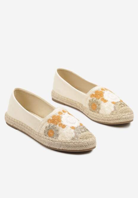 Beżowe Espadryle z Ozdobnym Kwiatowym Haftem i Plecionką Toliata