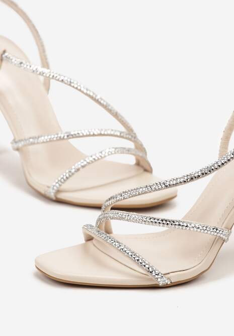 Beżowe Sandały Vices na Szpilce Ozdobione Paskami z Cyrkoniami Tilarea