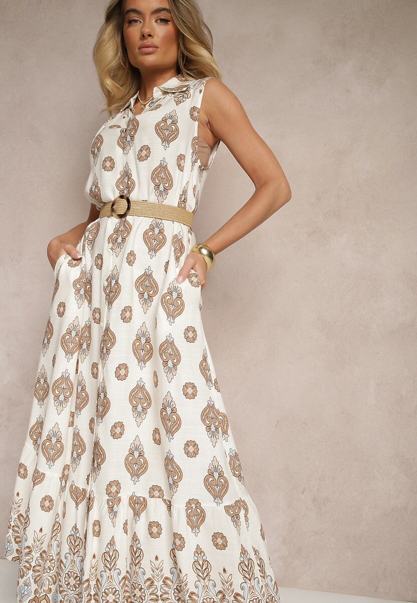 Zielona Koszulowa Sukienka z Wiskozy Ozdobiona Paskiem z Klamrą Eranelis