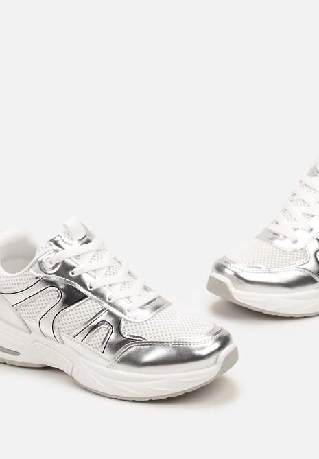 Srebrne Buty Sportowe Ozdobione Siateczką i Metalicznymi Wstawkami Lawinle