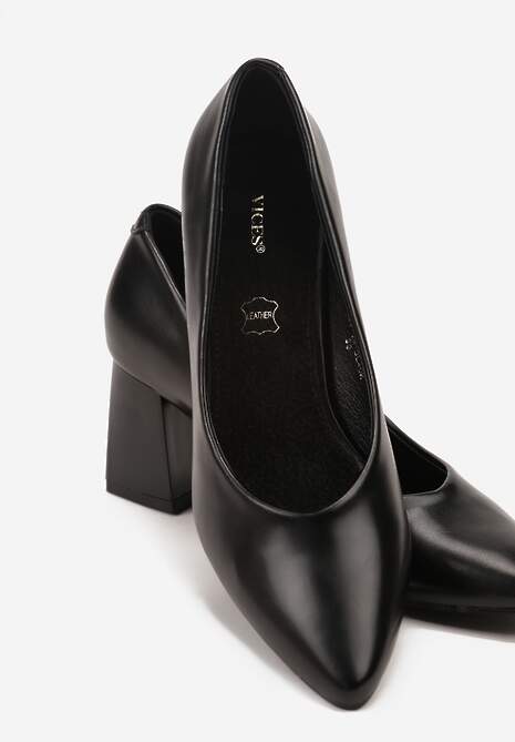 Czarne Czółenka Vices Basic na Słupkowym Obcasie ze Skórzaną Wkładką Esande