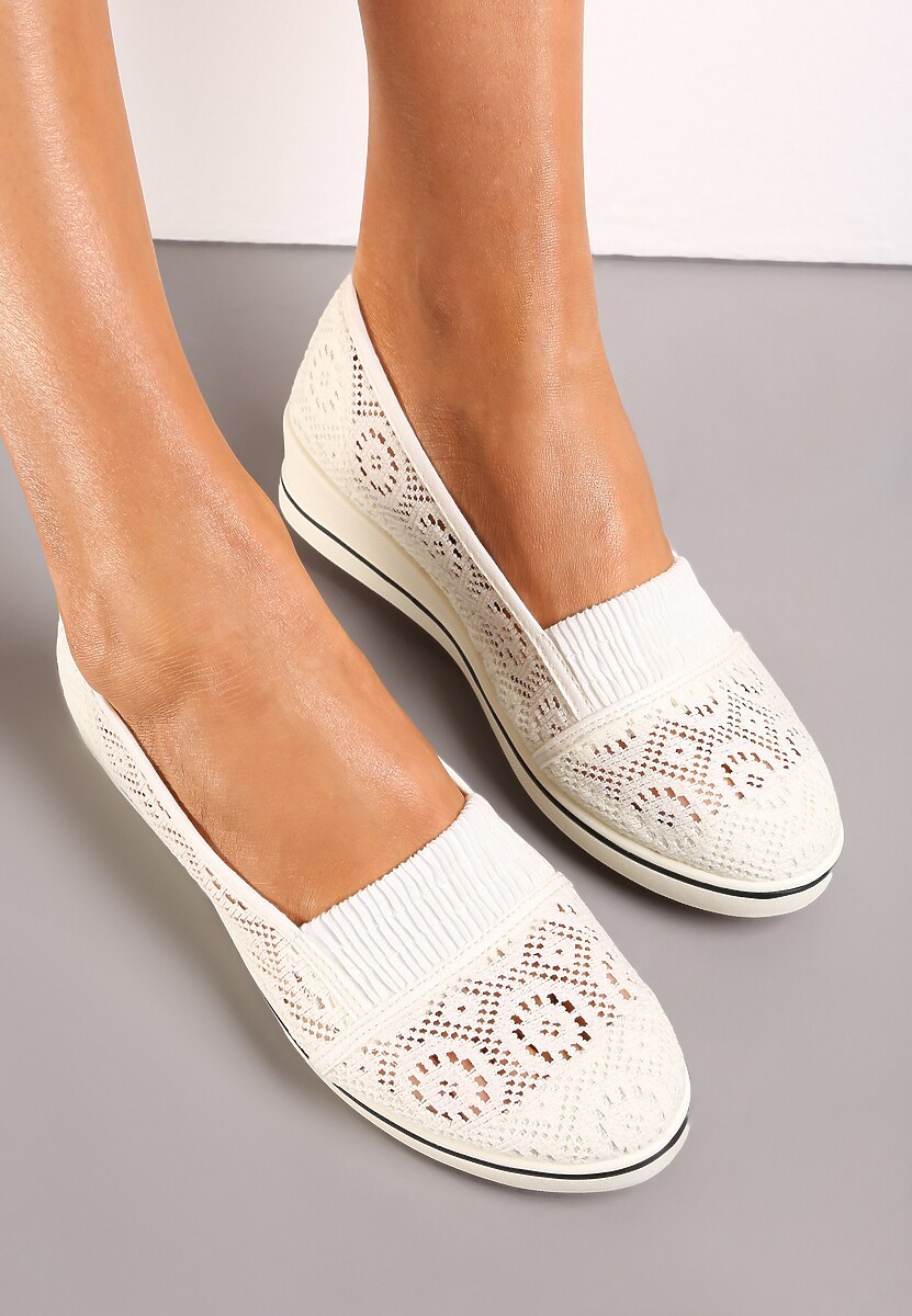 Beżowe Tenisówki z Ażurowej Siateczki na Niskiej Koturnie Nerurae