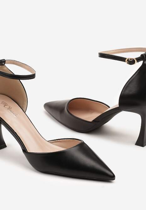 Czarne Czółenka na Szpilce z Paskiem Wokół Kostki Eleantia