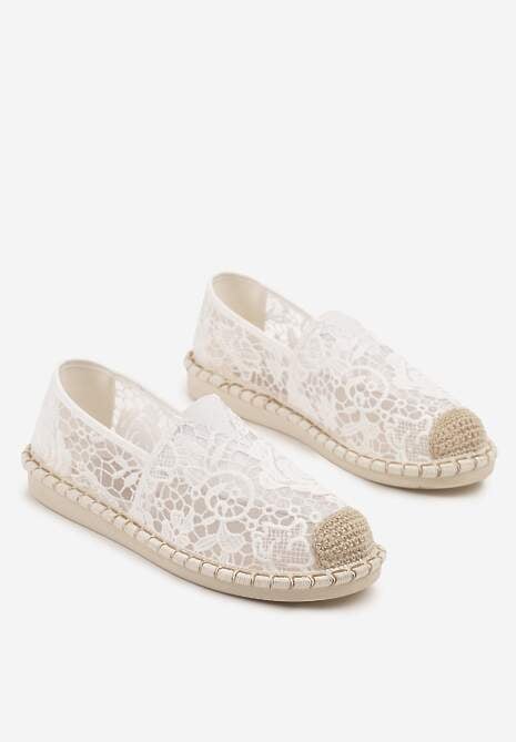 Białe Espadryle z Plecionką i Koronką Merarilia